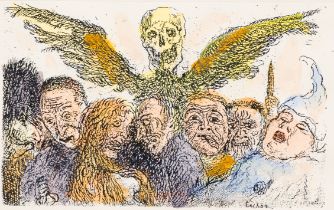 James Ensor (1860-1949, after): 'The deadly sins dominated by death', etching in colours, [1904]