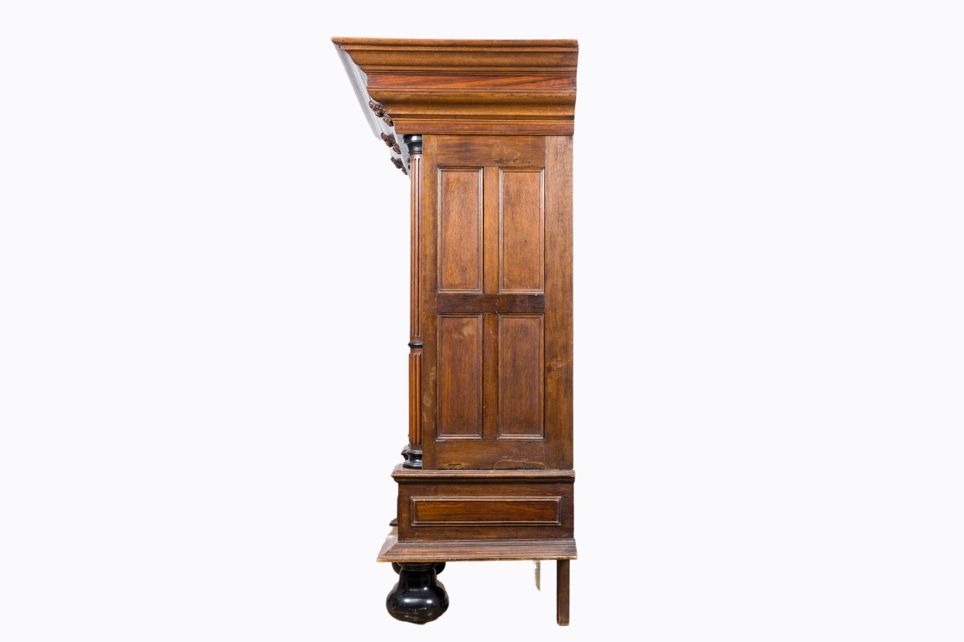 A Dutch partly ebonised wood two-door cupboard, 19th/20th C. - Image 5 of 5