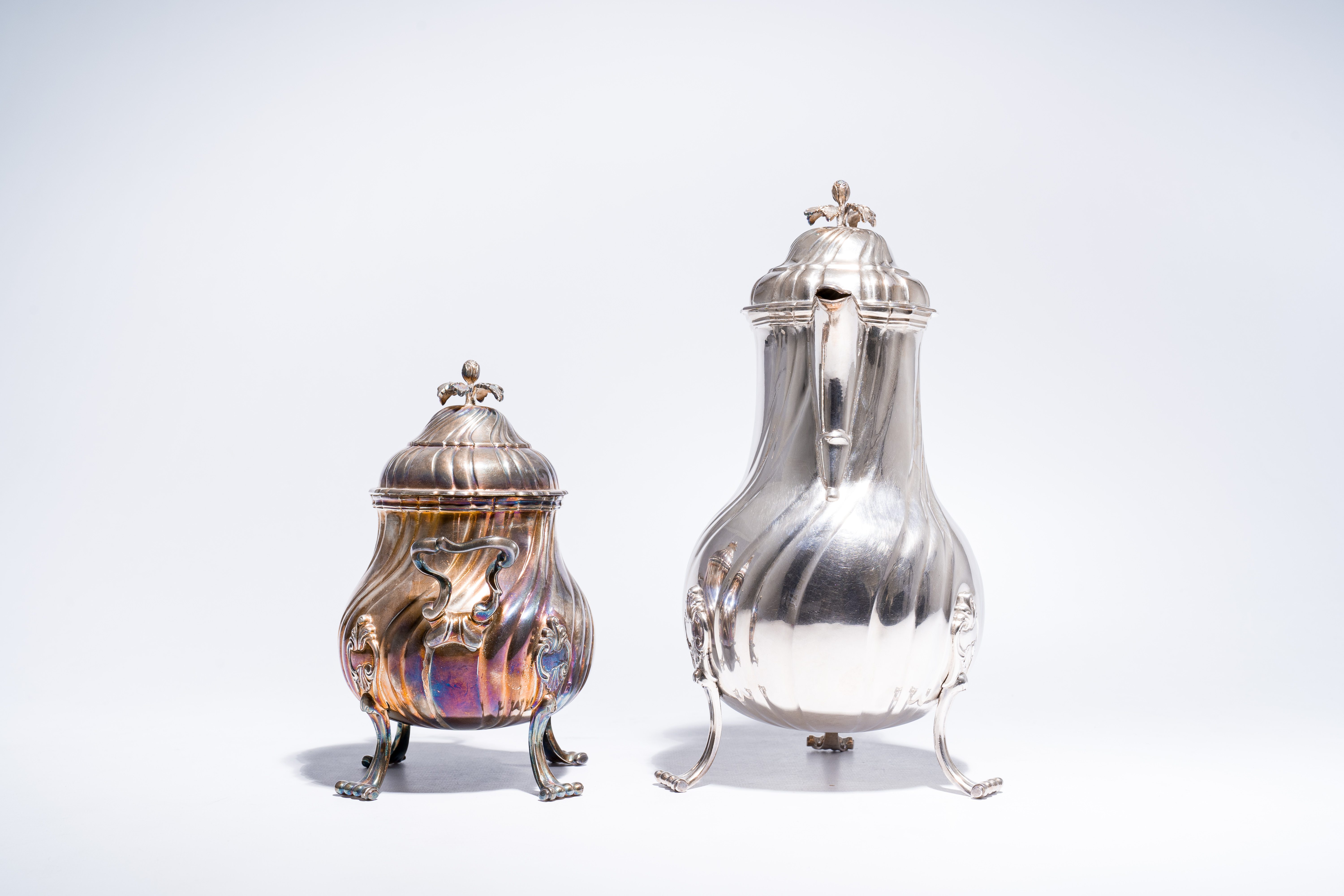 A silver Louis XV style coffee pot, Lille, maker's mark R.I.D., dated [17]84 and a sugar jar, maker' - Image 4 of 11