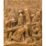 A Mechelen alabaster relief depicting Simon of Cyrene helping Christ to carry the cross, 17th C.