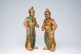 A pair of Chinese sancai glazed temple guards, 19th C.