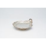 A Belgian shell-shaped silver Louis XV style dish on foot, maker's mark Wolfers, 800/000, Brussels,