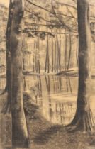 Jakob Smits (1855-1928, attributed to): Forest landscape, charcoal on paper