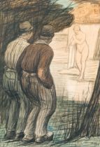 Eugene Laermans (1864-1940): Susanna harassed by the elders, mixed media on paper, dated 1916