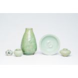 A varied collection of Chinese blue, white and celadon porcelain wares, Yuan/Ming and/or later