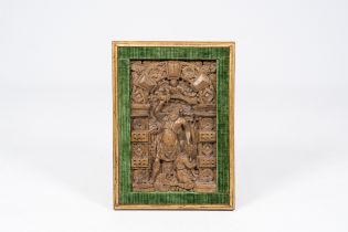 A carved wood alto relievo depicting the sacrifice of Isaac, 16th C.