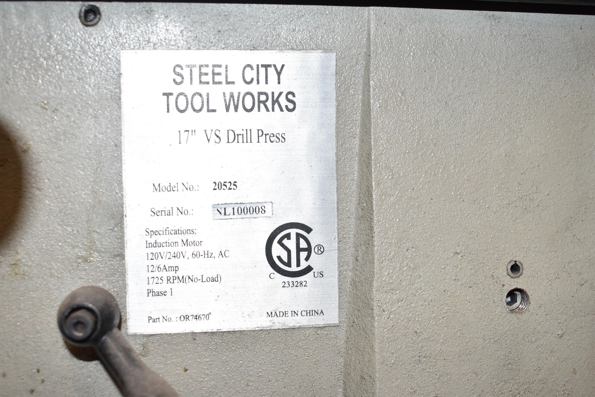 STEEL CITY 17" VS DRILL PRESS WITH SPEEDS UPTO 2500 RPM S/N: NL100008 (LOCATED AT 1097 PARISIEN ST) - Image 2 of 4