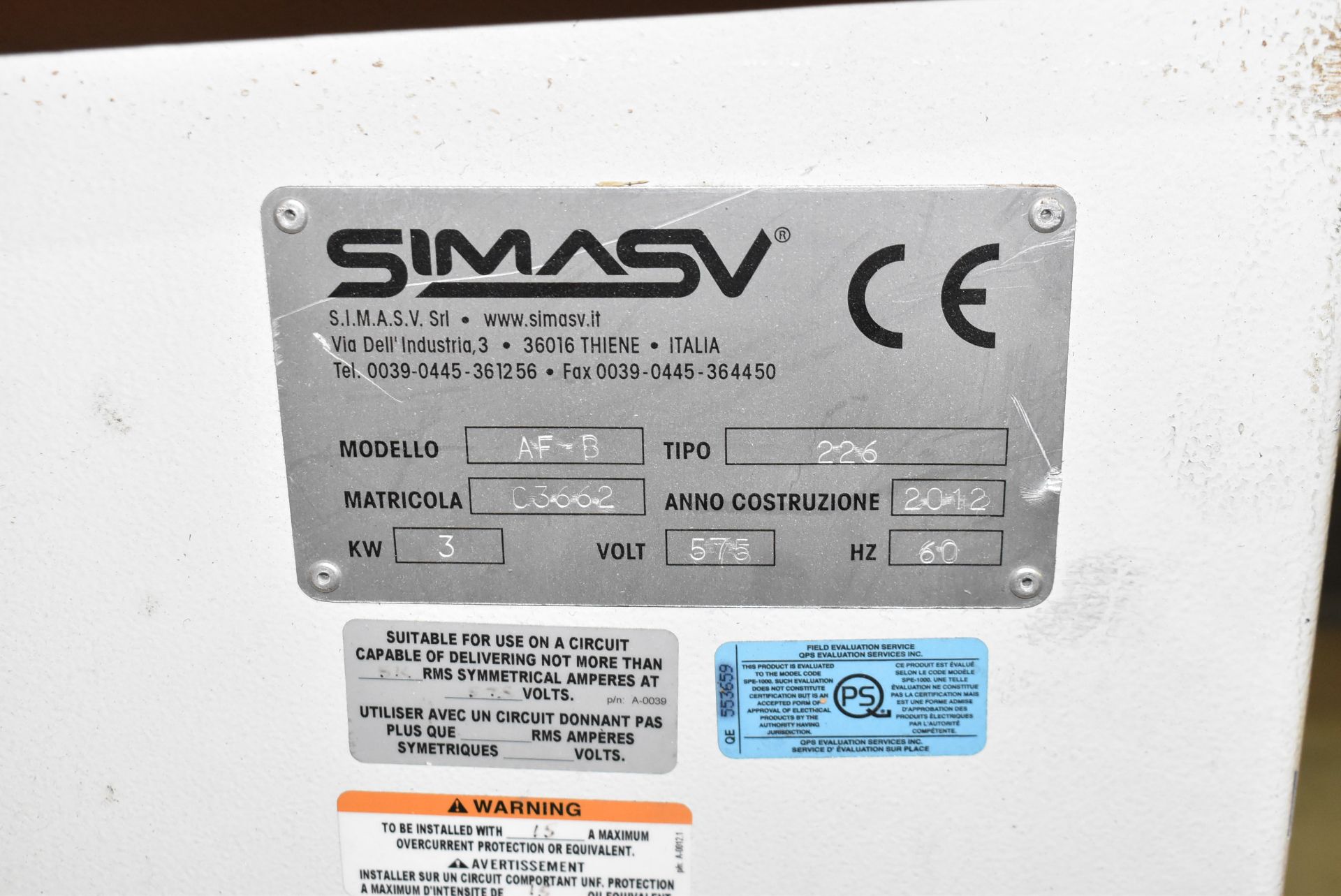 SIMASV AF-B CORNER NOTCHER WITH 8.75" X 8.75" BLADES S/N: C3662 (CI) - Image 7 of 7