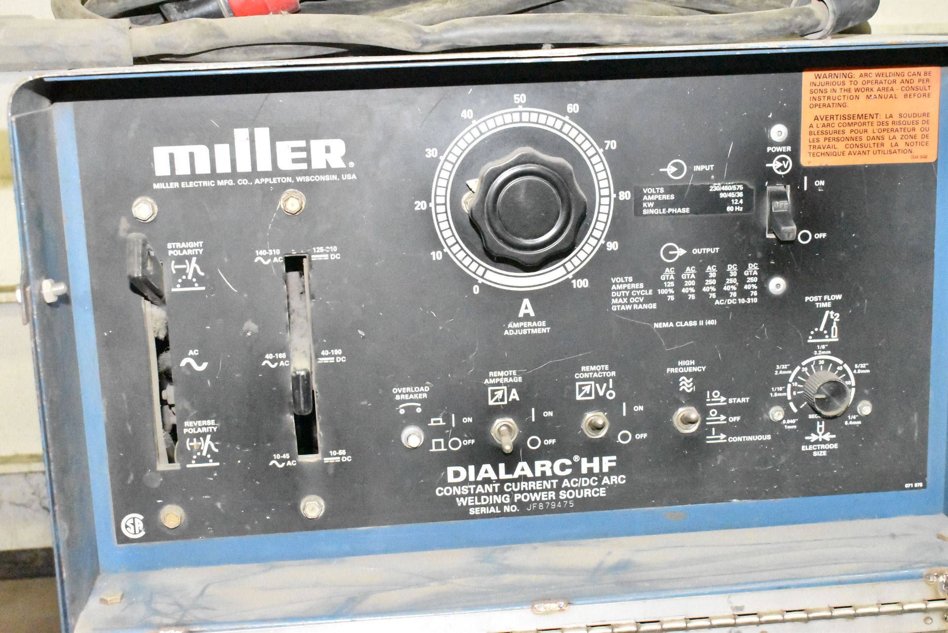 MILLER DIALARC HF AC/DC ARC WELDER S/N: JF879475 - Image 6 of 6