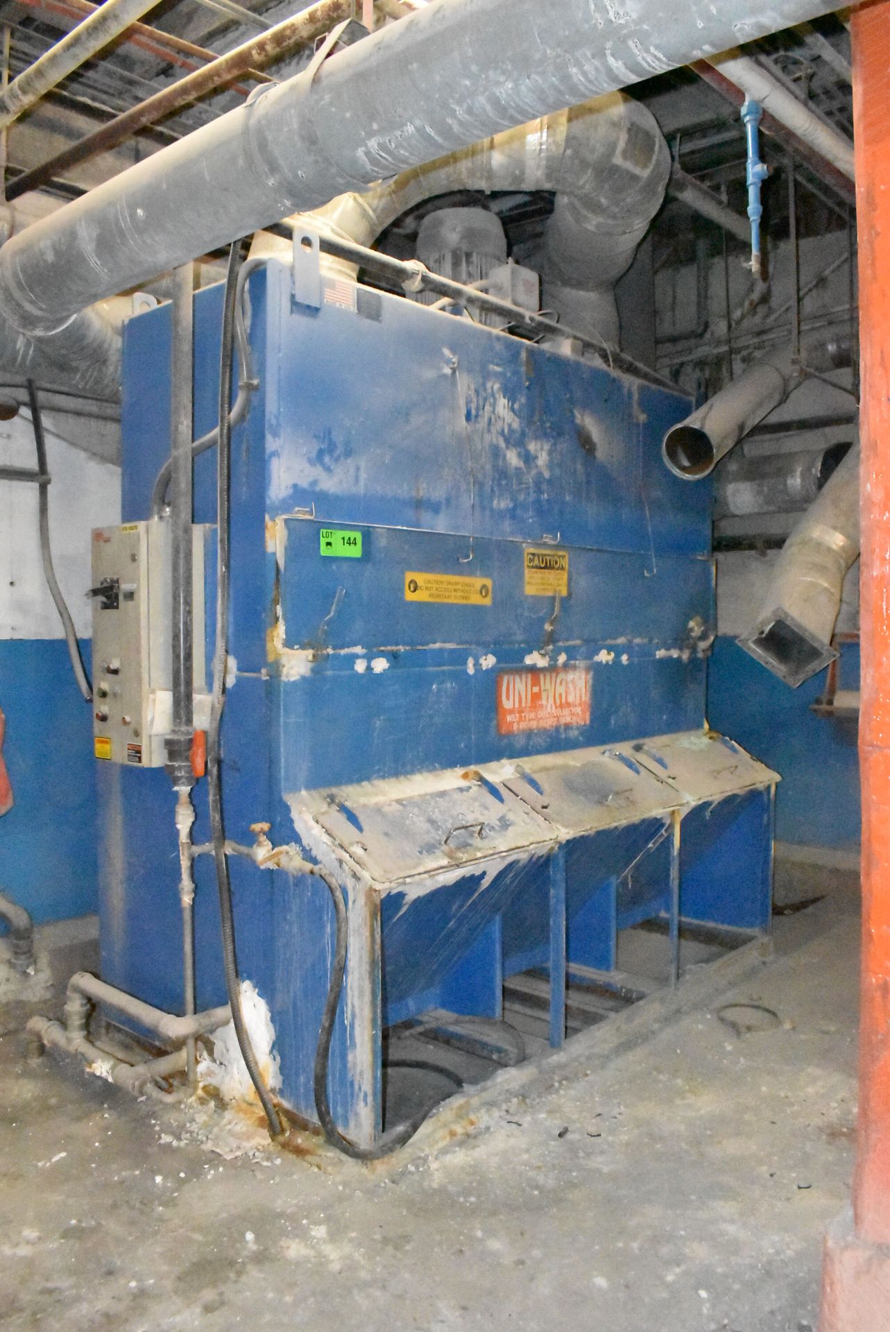 UNI-WASH UC-75 WET TYPE DUST COLLECTOR AND DOWN DRAFT BENCH WITH 30 HP ELECTRIC MOTOR, 575V/3PH/
