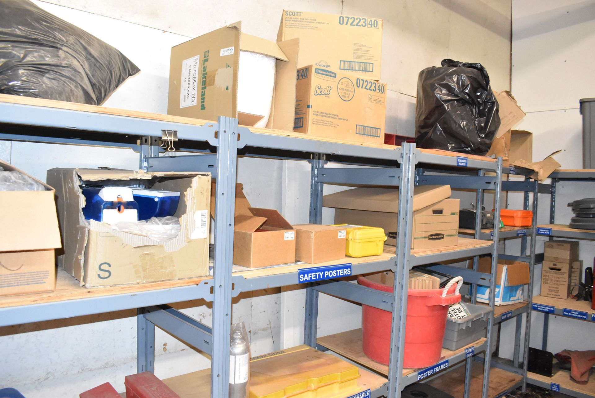 LOT/ ADJUSTABLE RACKING WITH CONTENTS CONSISTING OF CHEMICAL SPILL SUPPLIES (CI) [RIGGING FEE FOR - Image 3 of 7