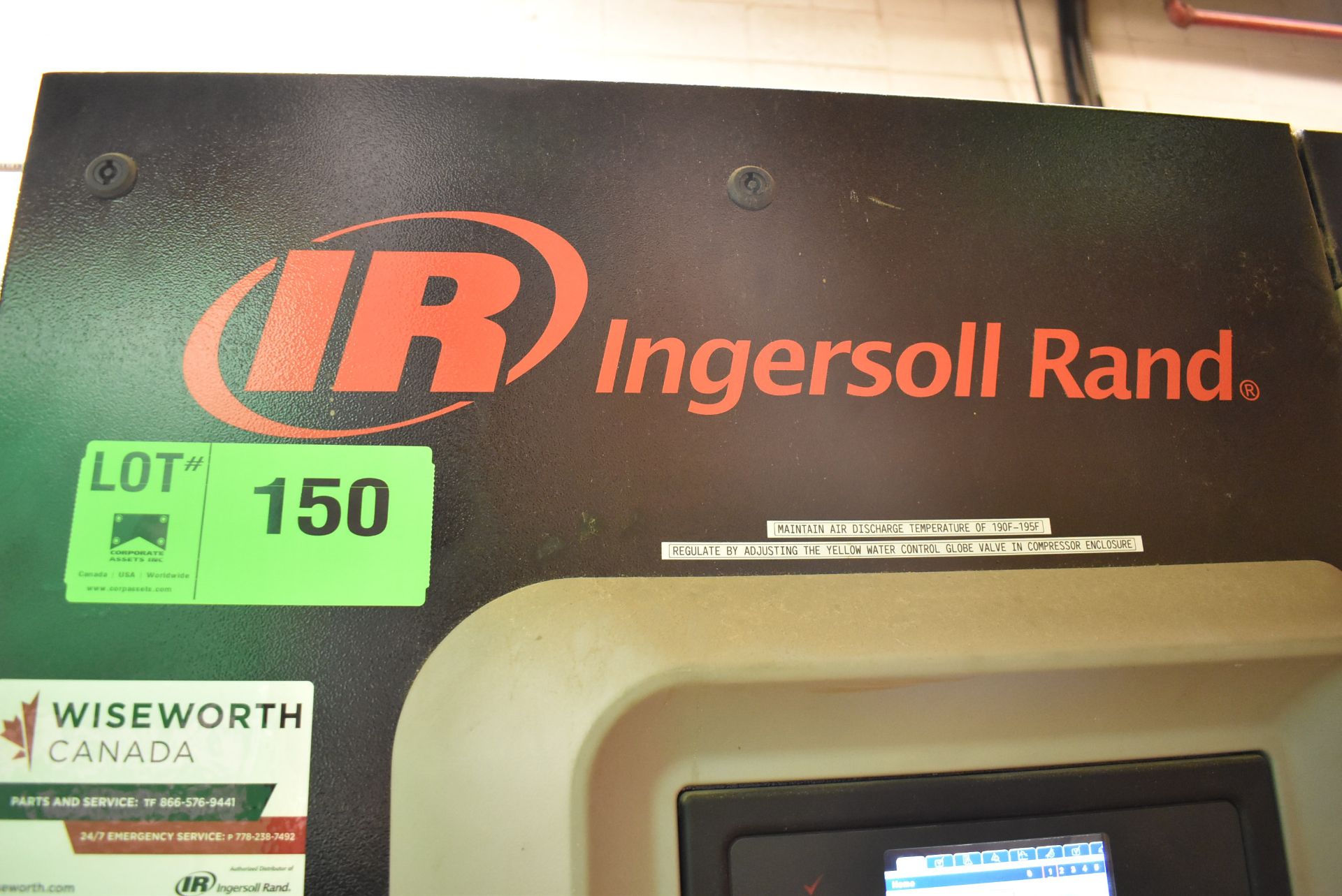 INGERSOLL RAND R90N-W 125 HP AIR COMPRESSOR WITH 1,889 RPM MAX. OPERATING SPEED, 145 PSIG MAX. - Image 8 of 11