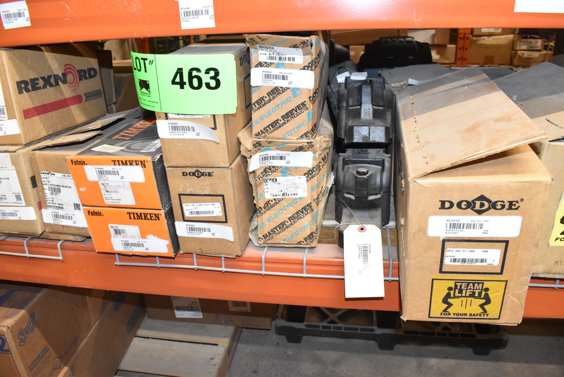 LOT/ CONTENTS OF RACK CONSISTING OF TIMKEN, NTN  AND DODGE BEARINGS AND PILLOW BLOCKS (CI) [ - Image 5 of 8