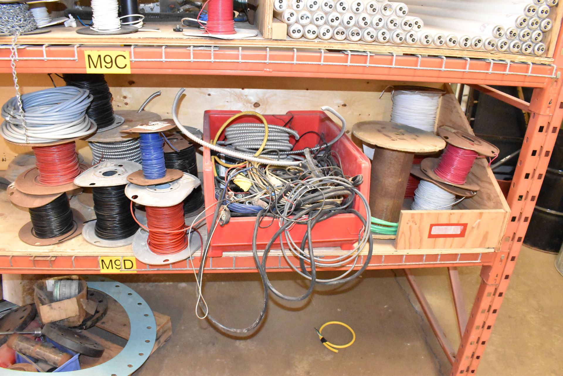 LOT/ ADJUSTABLE HEAVY DUTY RACK WITH CONTENTS CONSISTING OF WIRING, LIGHTING FIXTURES AND FLANGES ( - Image 2 of 7