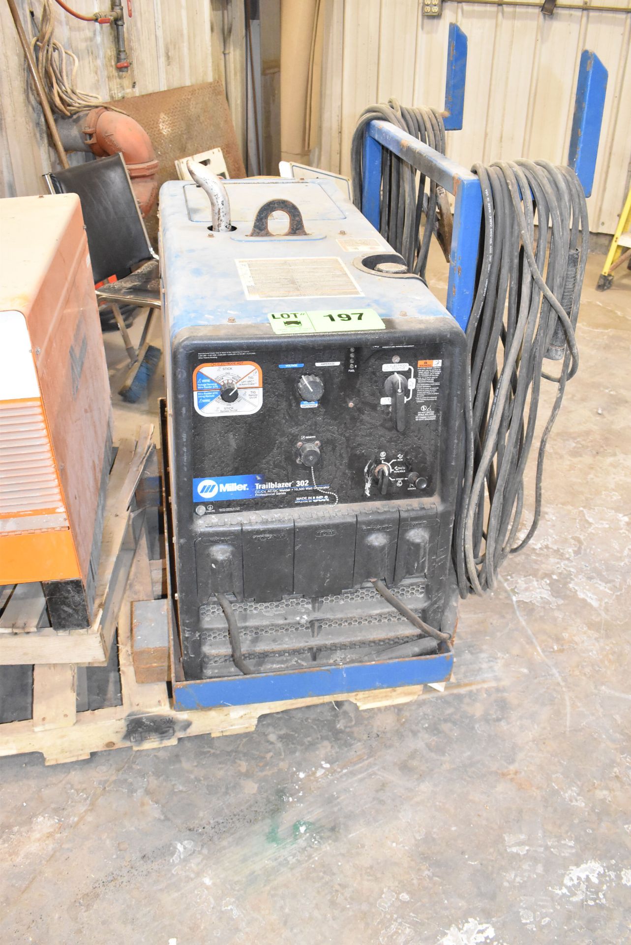 MILLER TRAILBLAZER 302 GAS POWERED CC/CV, AC/DC WELDER WITH 10,500 WATT GENERATOR WITH CABLES AND