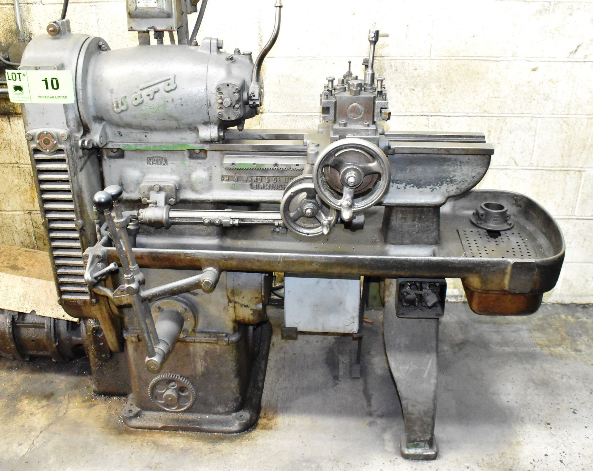 H.W. WARD NO.1A CHUCKING LATHE WITH, 10" SWING OVER BED, 1" BAR CAPACITY, 3" COLLET CHUCK, S/N N/