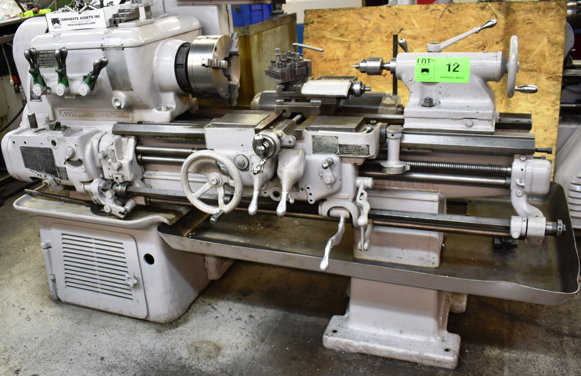 LODGE & SHIPLEY 14" LATHE WITH 17" SWING OVER BED, 30" BETWEEN CENTERS, 2" SPINDLE BORE, 10" 3 JAW