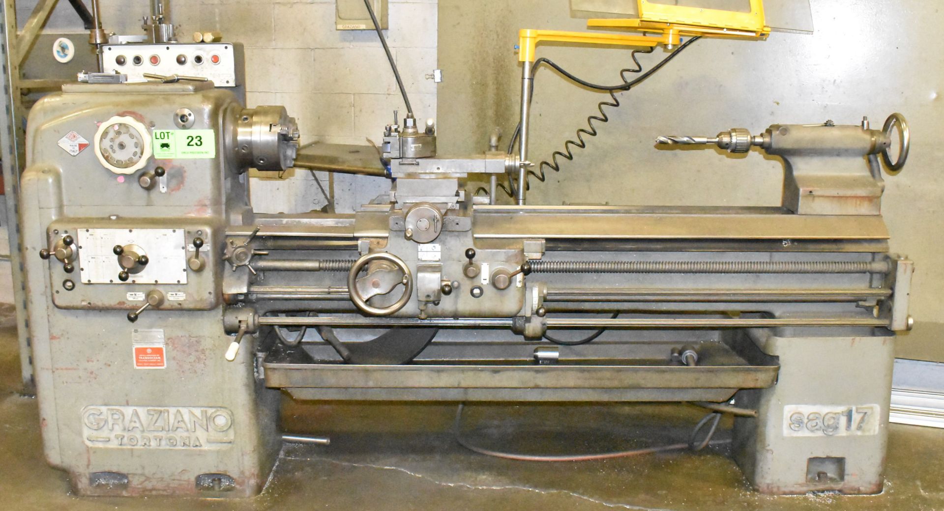 GRAZIANO TORTONA SAG 17 ENGINE LATHE WITH 8" 3-JAW CHUCK, 20" SWING, 52" BETWEEN CENTERS, 2" SPINDLE