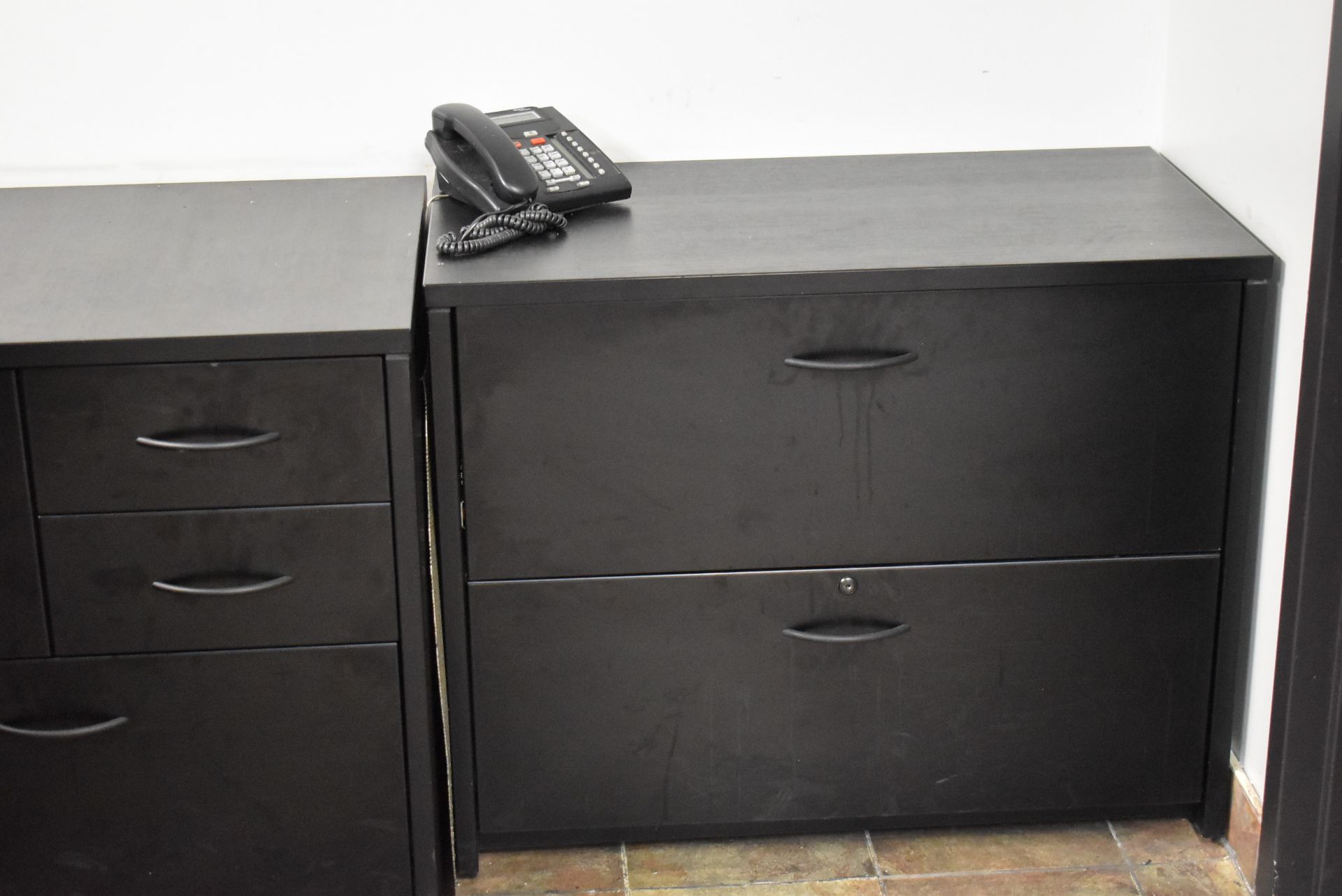 LOT/ L-SHAPED DESK, FILING CABINET AND (2) OFFICE CHAIRS (HANDSET NOT INCLUDED) - Image 3 of 3