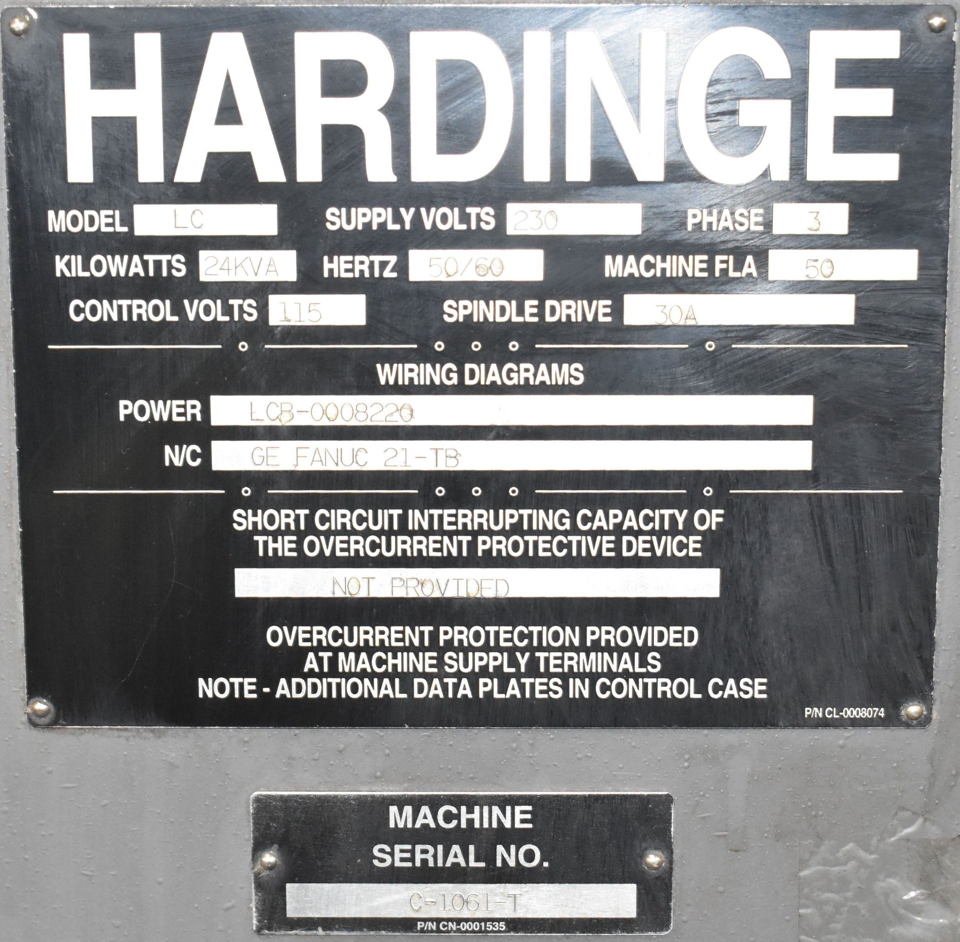 HARDINGE LC COBRA 42 CNC TURNING CENTER WITH GE FANUC 21-TB CNC CONTROL, COLLET CHUCK, 12-STATION - Image 5 of 9