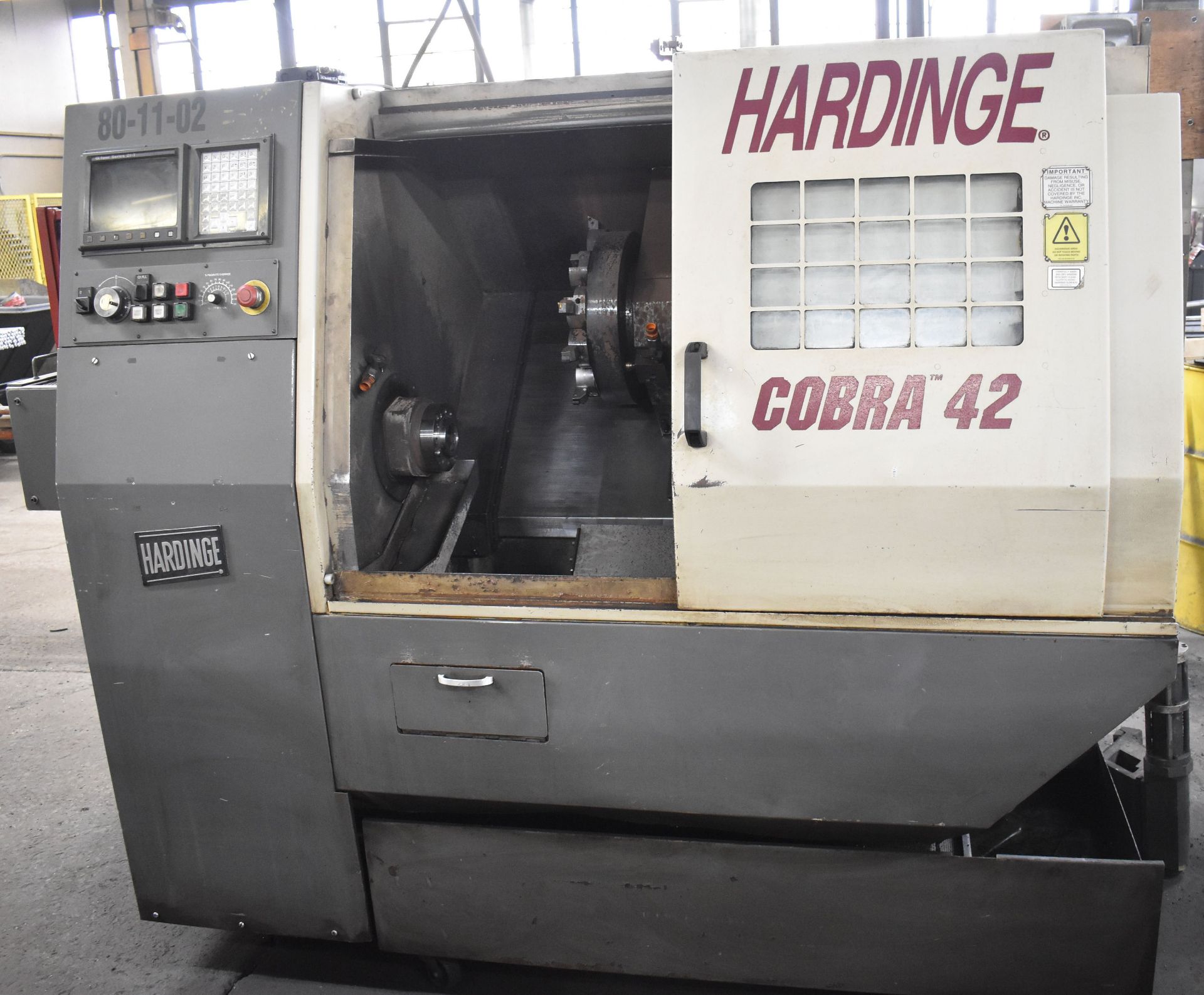 HARDINGE LC COBRA 42 CNC TURNING CENTER WITH GE FANUC 21-TB CNC CONTROL, COLLET CHUCK, 12-STATION