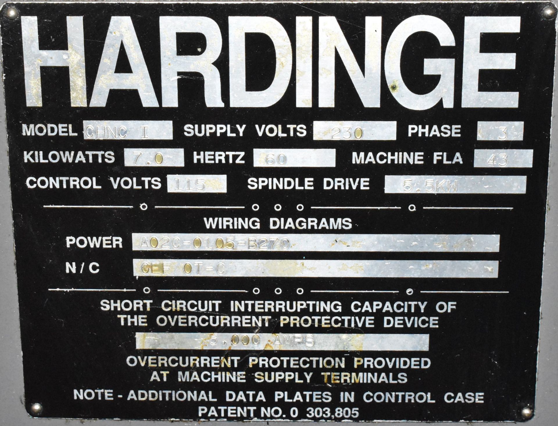 HARDINGE CHNC I CNC LATHE WITH GE FANUC O-T CNC CONTROL, 12" SWING, 8-STATION TURRET, COOLANT, - Image 7 of 9