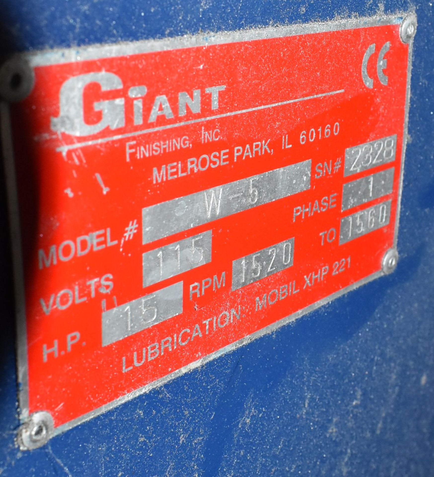 GIANT W-5 VIBRATORY FINISHING MACHINE WITH 15 HP MOTOR, SPEEDS TO 1,560 RPM, 115V/1PH/60HZ, S/N 2328 - Image 3 of 3