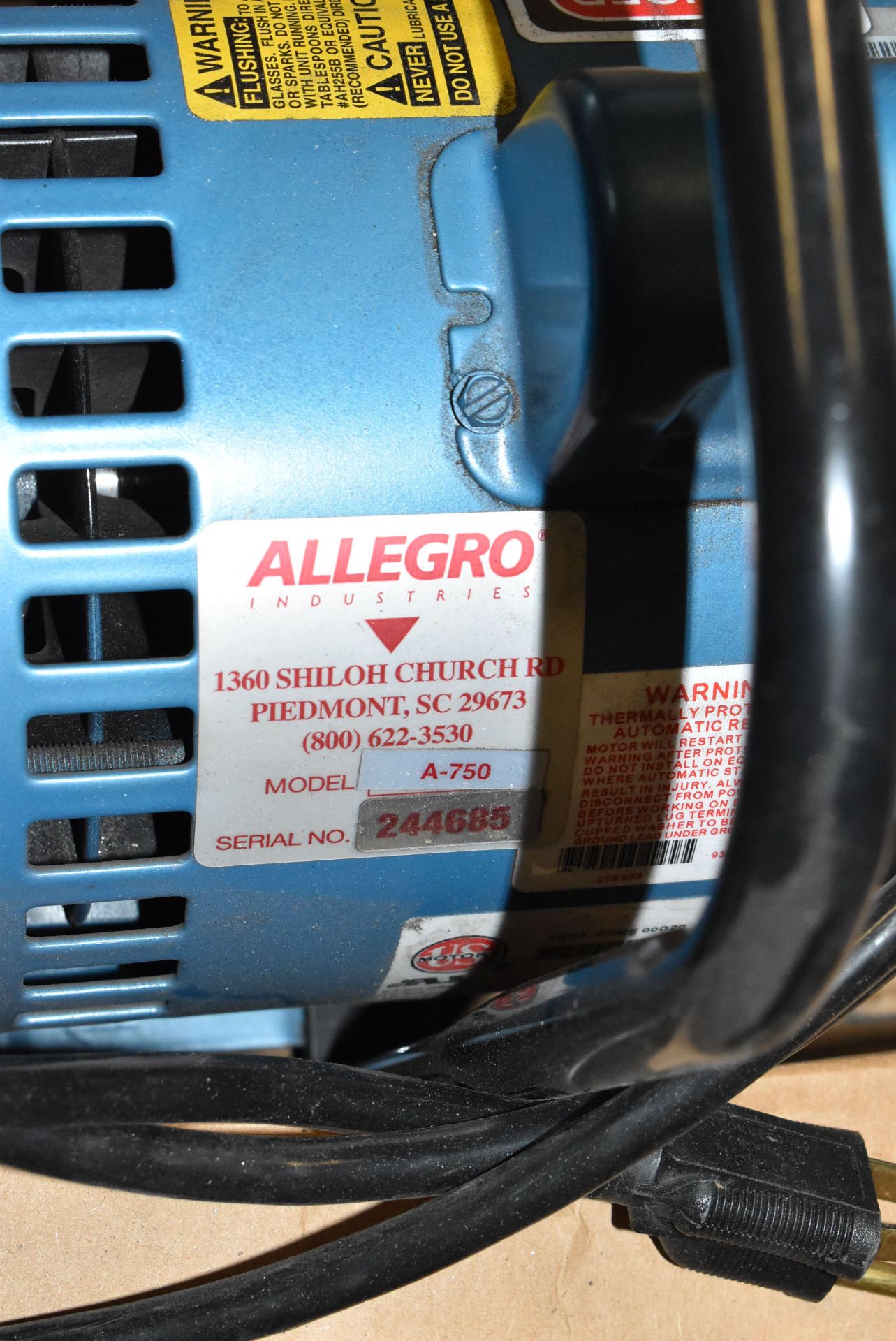 ALLEGRO A-750 AMBIENT AIR BREATHING APPARATUS, S/N 244685 - Image 2 of 4