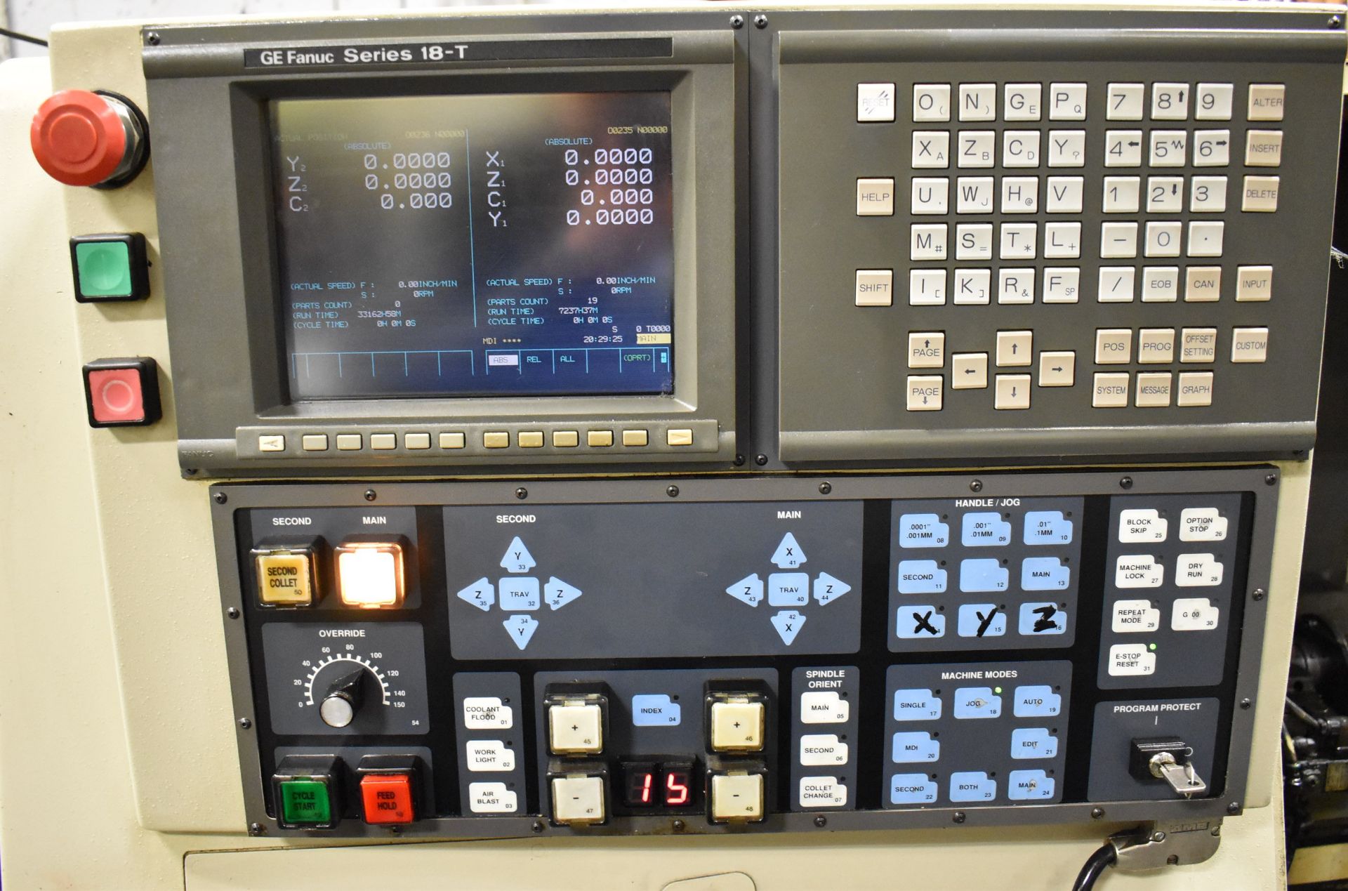 HARDINGE ST-225 CNC SWISS STYLE LATHE WITH GE FANUC 1ST DUAL PATH CNC CONTROL, TURBO CONVEYOR CHIP - Image 3 of 10