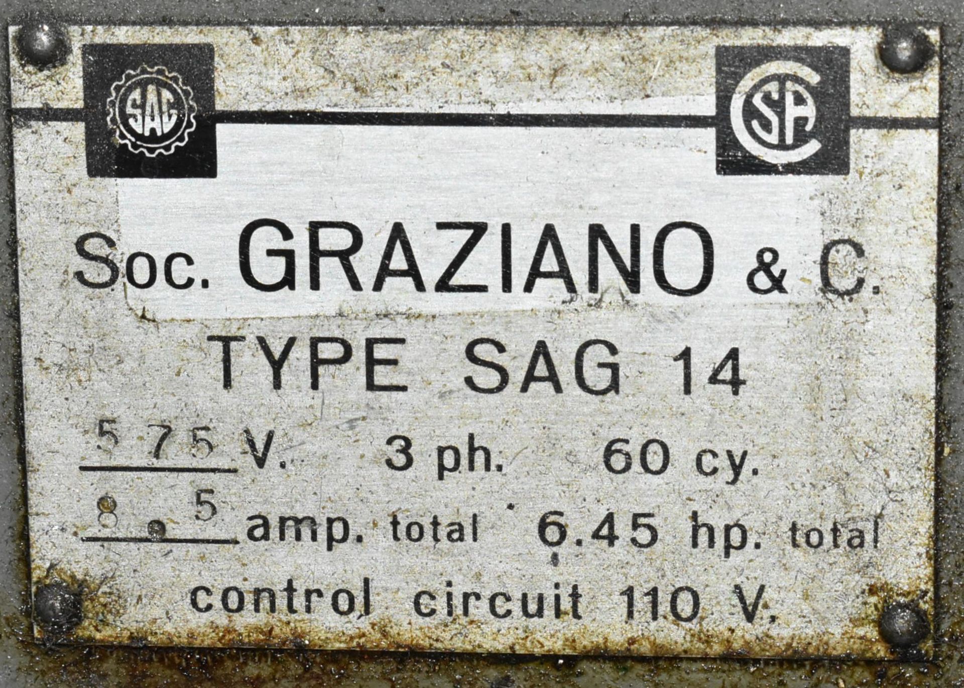 GRAZIANO TORTONA SAG 17 ENGINE LATHE WITH 8" 3-JAW CHUCK, 20" SWING, 52" BETWEEN CENTERS, 2" SPINDLE - Image 8 of 10