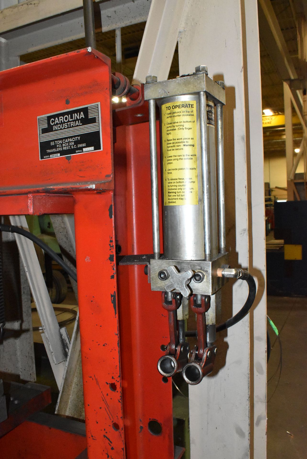 CAROLINA CBP5500 55 TON CAPACITY HYDRAULIC H-FRAME SHOP PRESS, S/N 53941 [RIGGING FEE FOR LOT # - Image 3 of 4