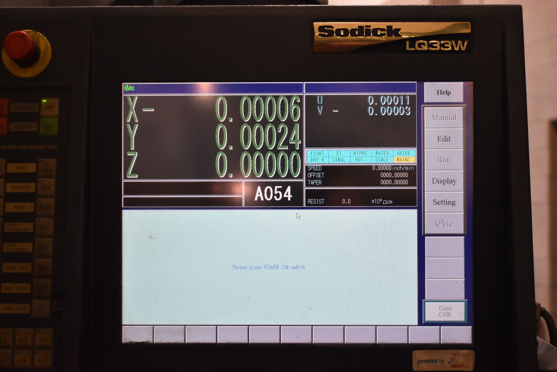 SODICK AQ325L CNC WIRE EDM WITH SODICK LQ33W CNC CONTROL, TRAVELS; X- 13.7", Y- 9.8", Z-8.6", U-3. - Image 3 of 12