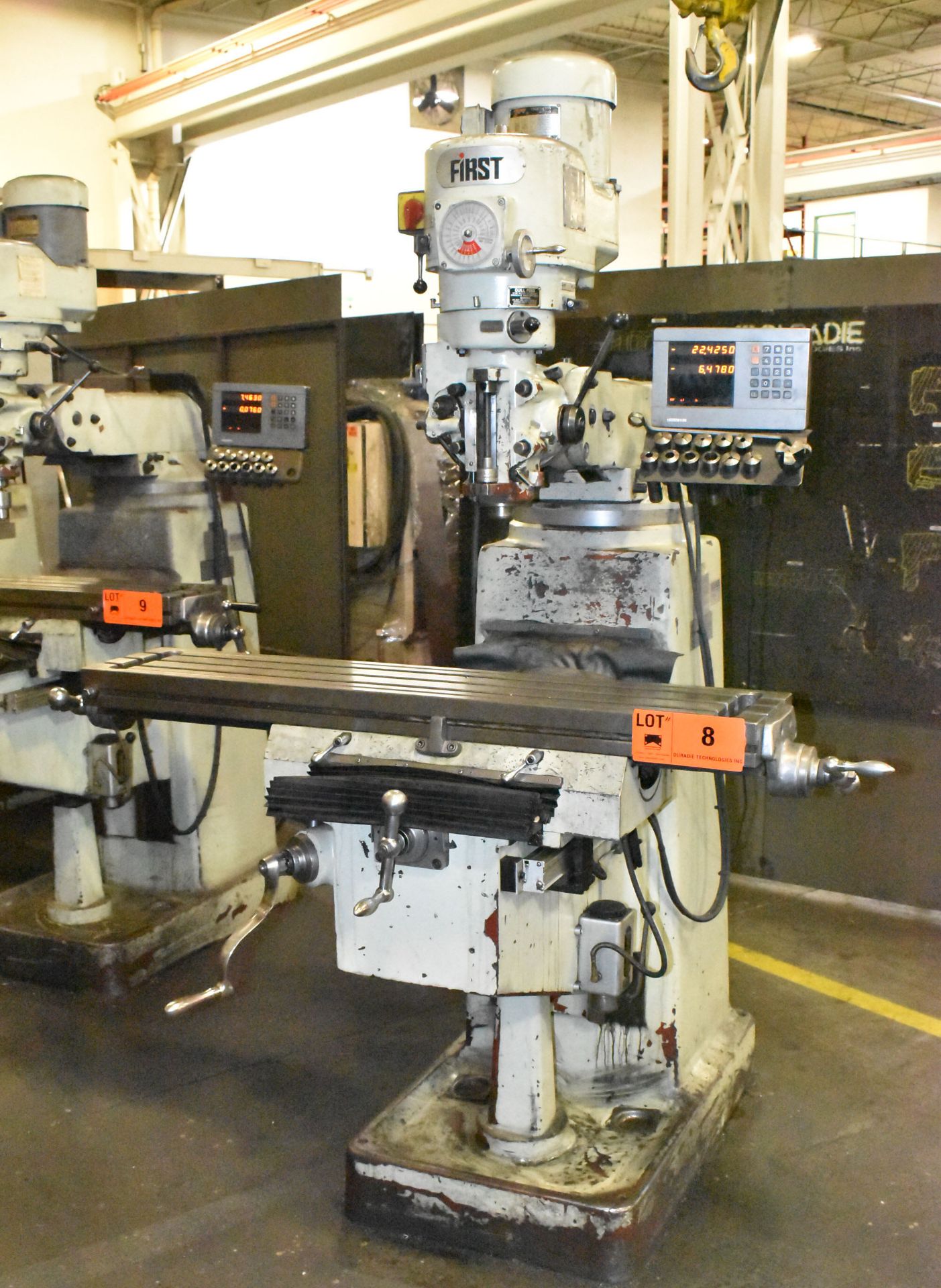 FIRST VERTICAL TURRET MILL WITH 10" X 50" T-SLOT TABLE, R8 SPINDLE TAPER, SPEEDS TO 4500 RPM,