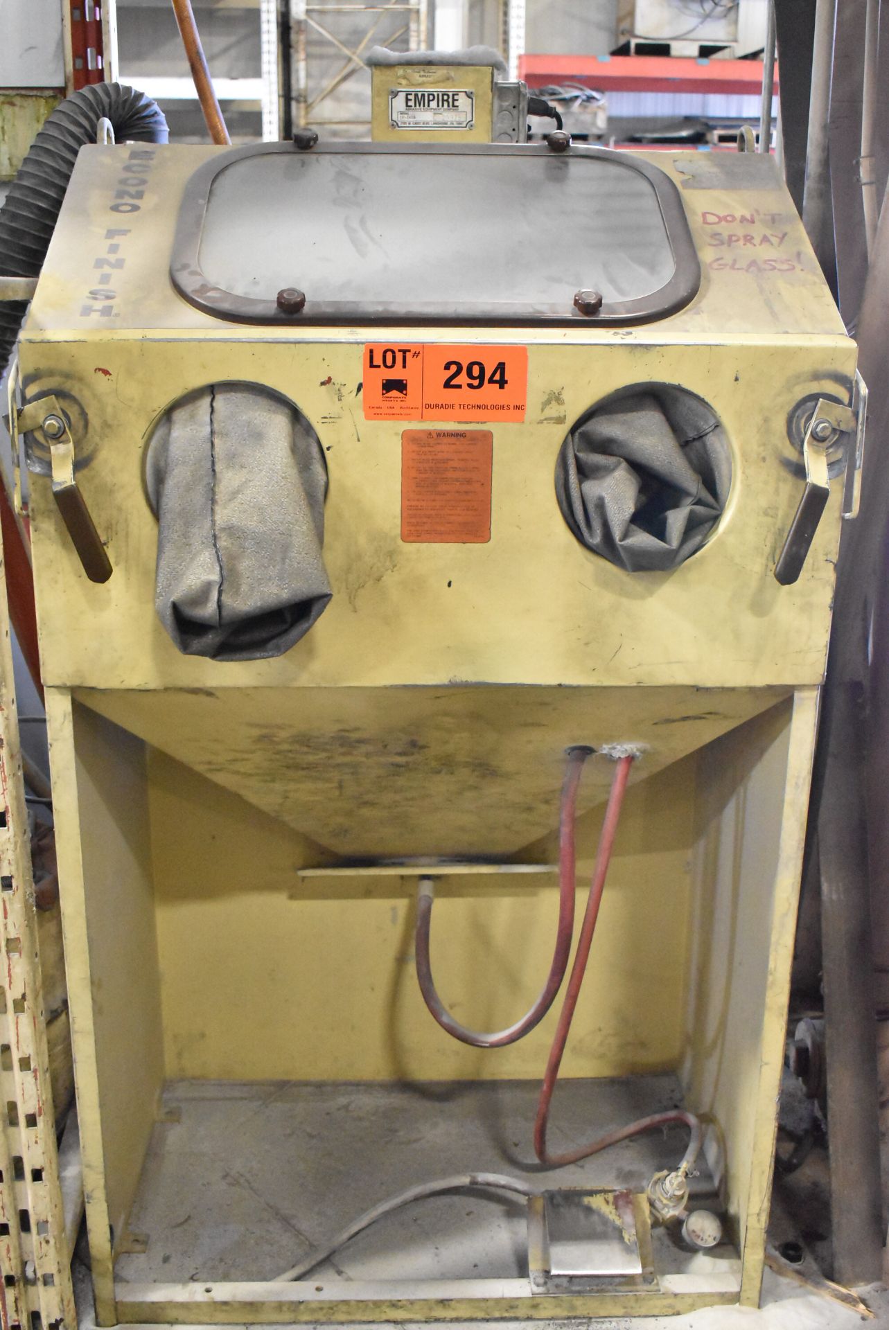 EMPIRE EF-2436 ECONO-FINISH SUCTION BLAST CABINET WITH DUST COLLECTOR, S/N C-19975 (CI) [RIGGING FEE - Image 2 of 5