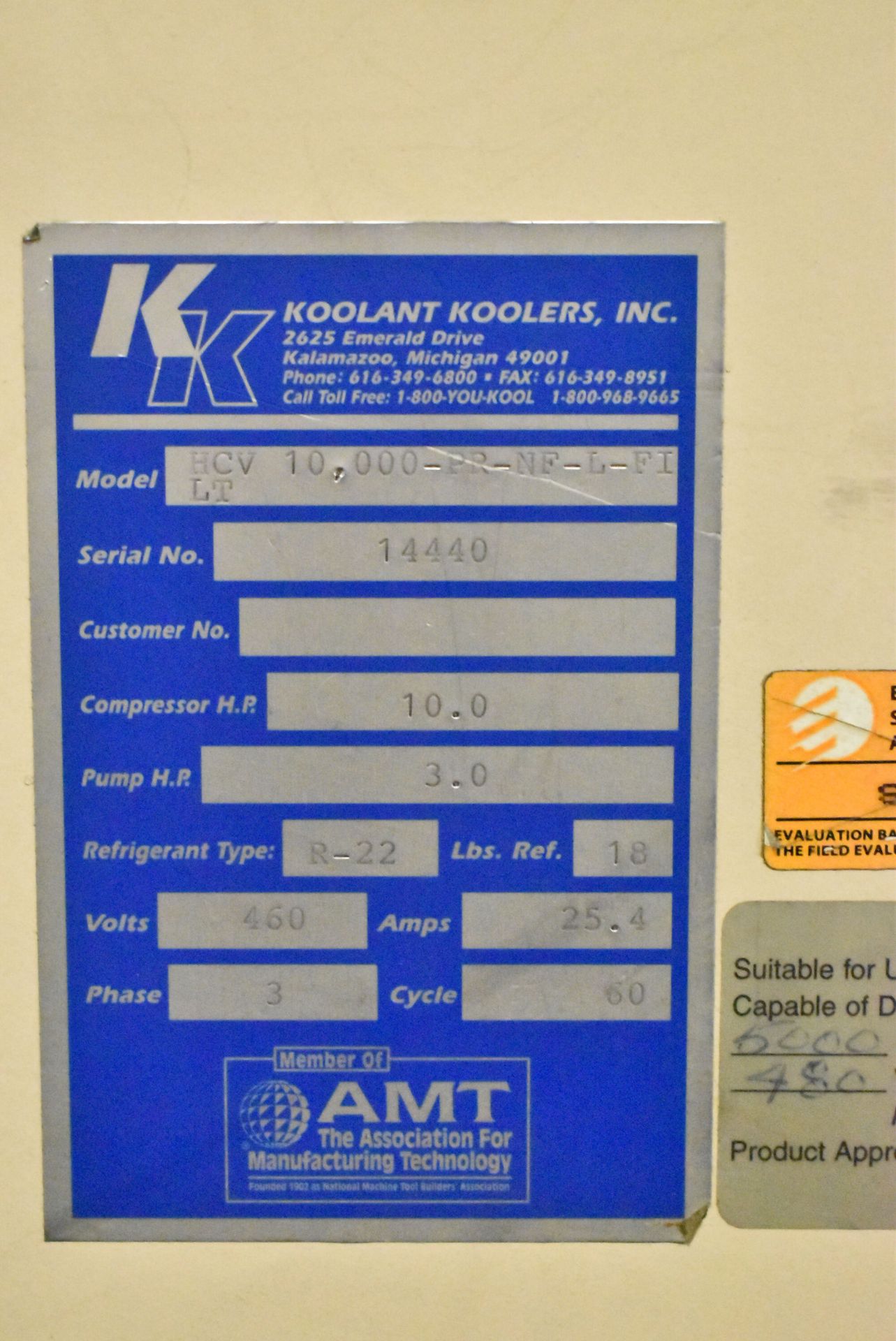 KOOLANT KOOLERS ECV 10,000-PR-NF-L-FILT 10 HP LIQUID CHILLER UNIT, S/N 14440 (CI) [RIGGING FEE FOR - Image 3 of 3