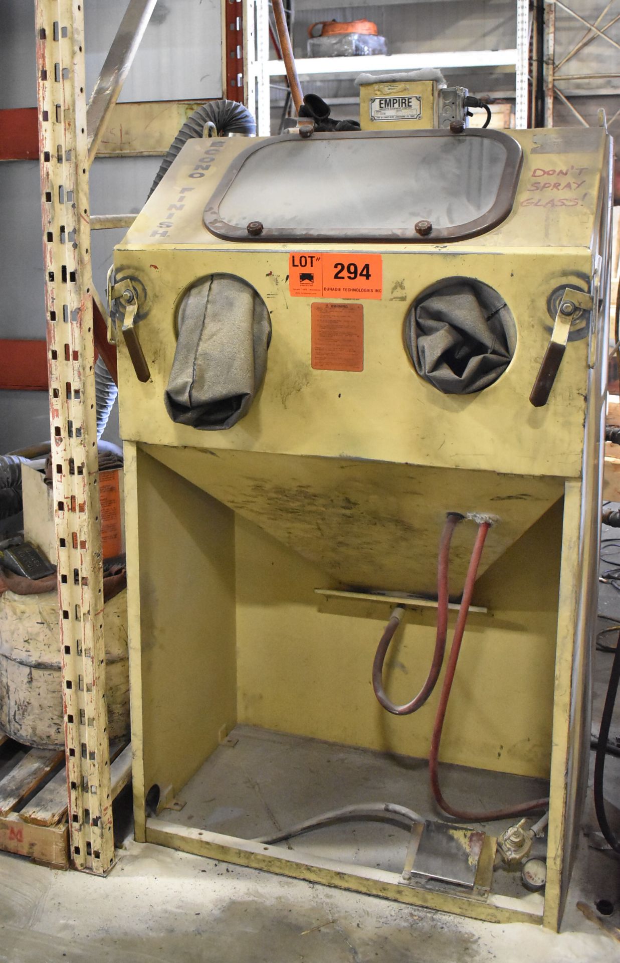 EMPIRE EF-2436 ECONO-FINISH SUCTION BLAST CABINET WITH DUST COLLECTOR, S/N C-19975 (CI) [RIGGING FEE