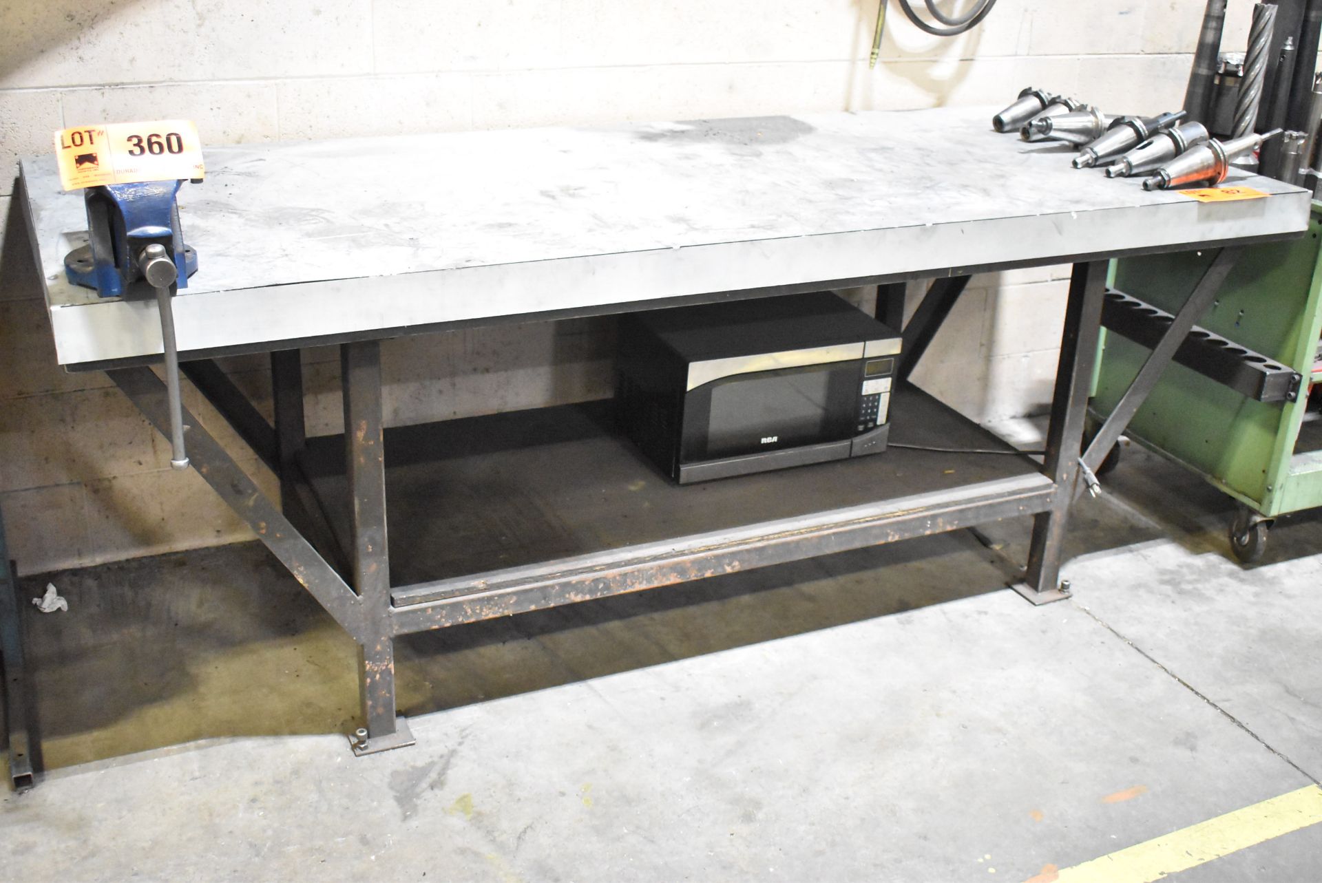 STEEL WORK BENCH WITH VISE (NO CONTENTS)