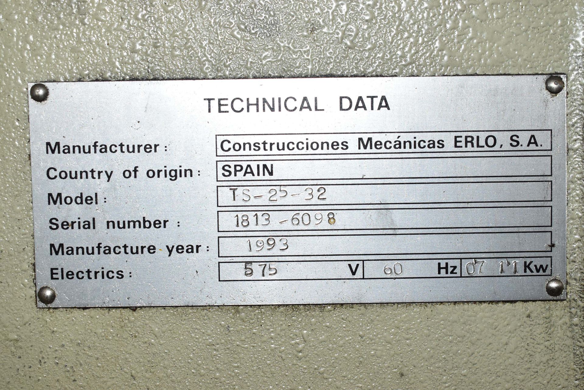 ERCO TS-25/32 GEAR HEAD DRILL WITH 13.5" X 16" TABLE, 12" THROAT, SPEEDS TO 2520 RPM, S/N 1813- - Image 5 of 5