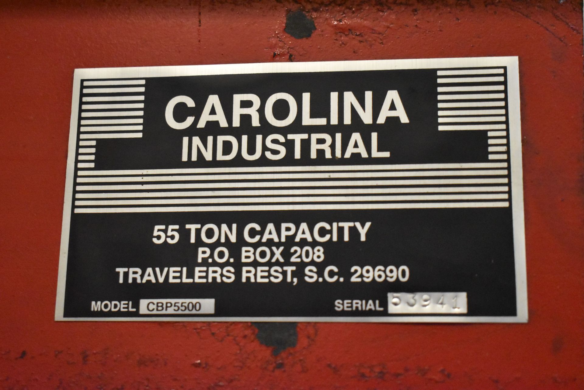 CAROLINA CBP5500 55 TON CAPACITY HYDRAULIC H-FRAME SHOP PRESS, S/N 53941 [RIGGING FEE FOR LOT # - Image 4 of 4