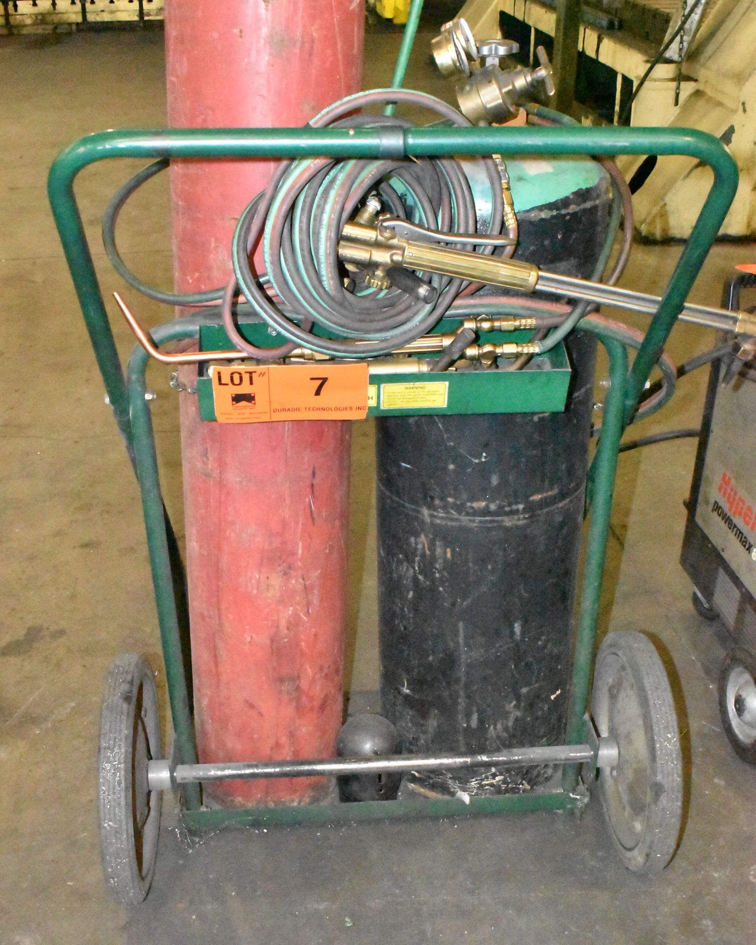 LOT/ OXY-ACETYLENE TANK CADDY WITH TORCHES, GAUGES & HOSE