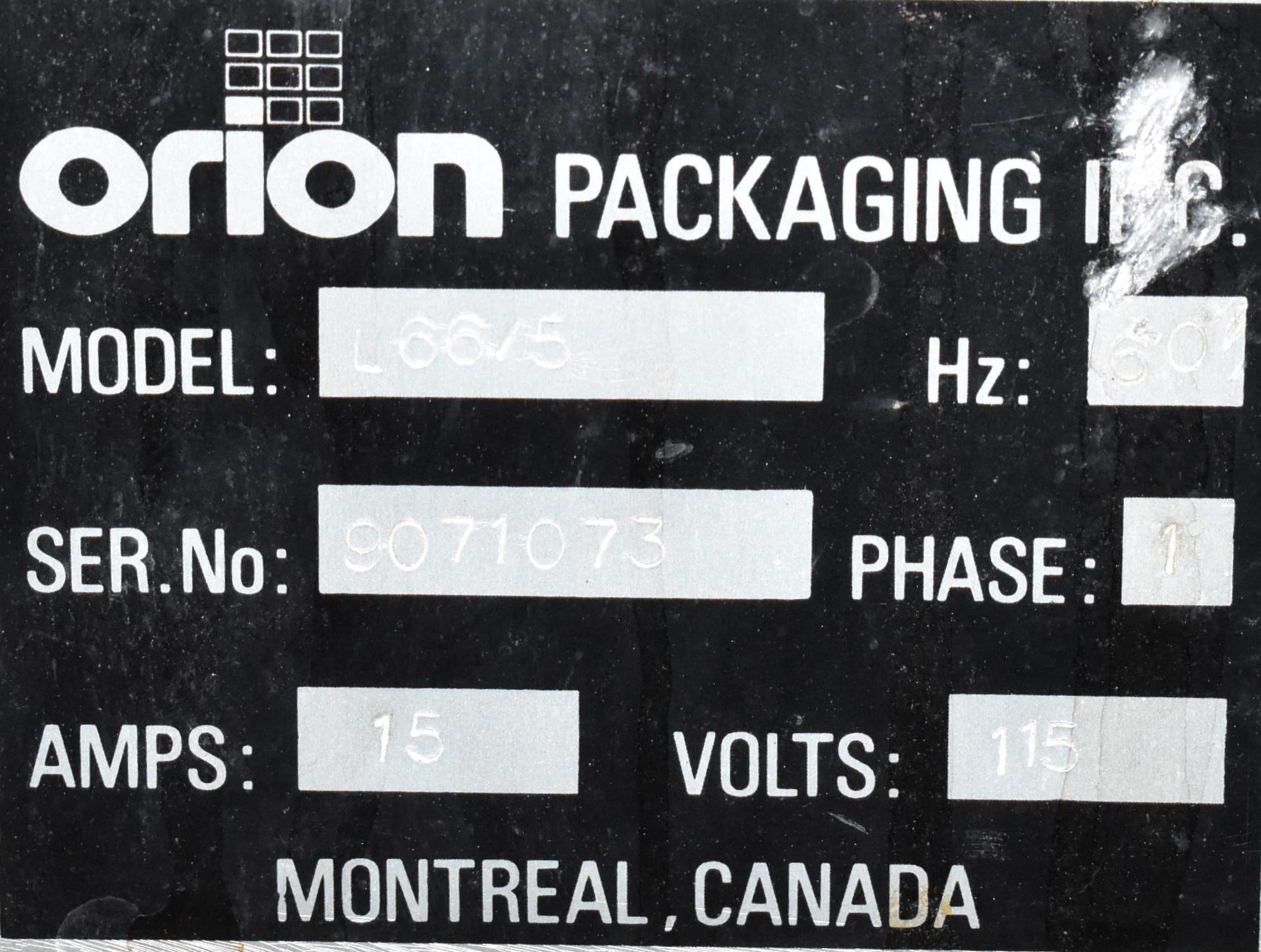 ORION PACKAGING L66/5 AUTOMATIC PALLET WRAPPER, 115V/1PH/60HZ, S/N 9071073 (CI) [RIGGING FEES FOR - Image 3 of 5
