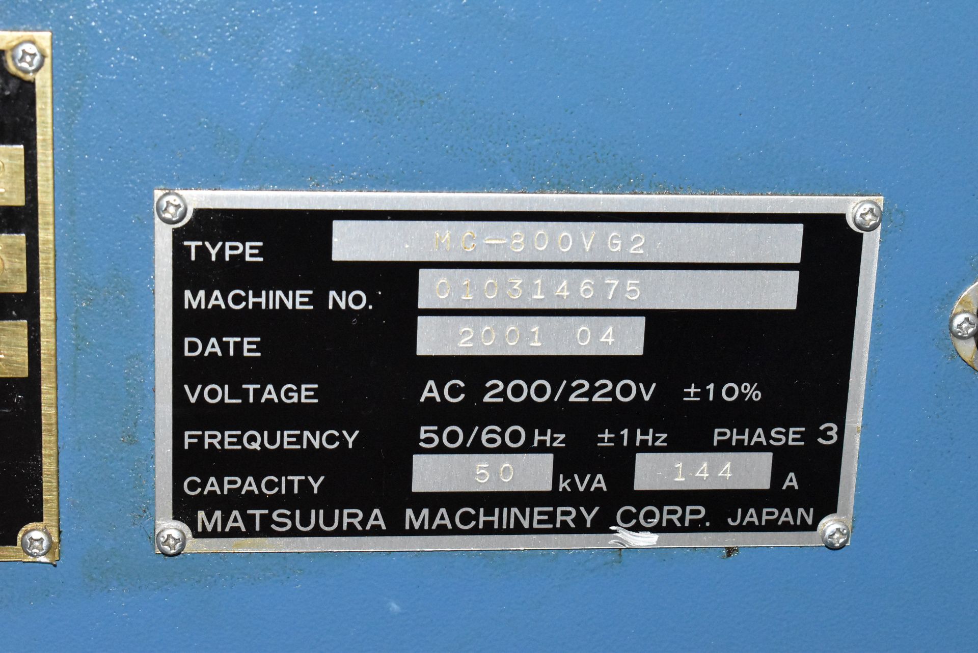 MATSUURA (2001) MC-800VG2 VERTICAL MACHINING CENTER WITH YASNAC CNC CONTROL, 45.27" X 20.07" - Image 13 of 18