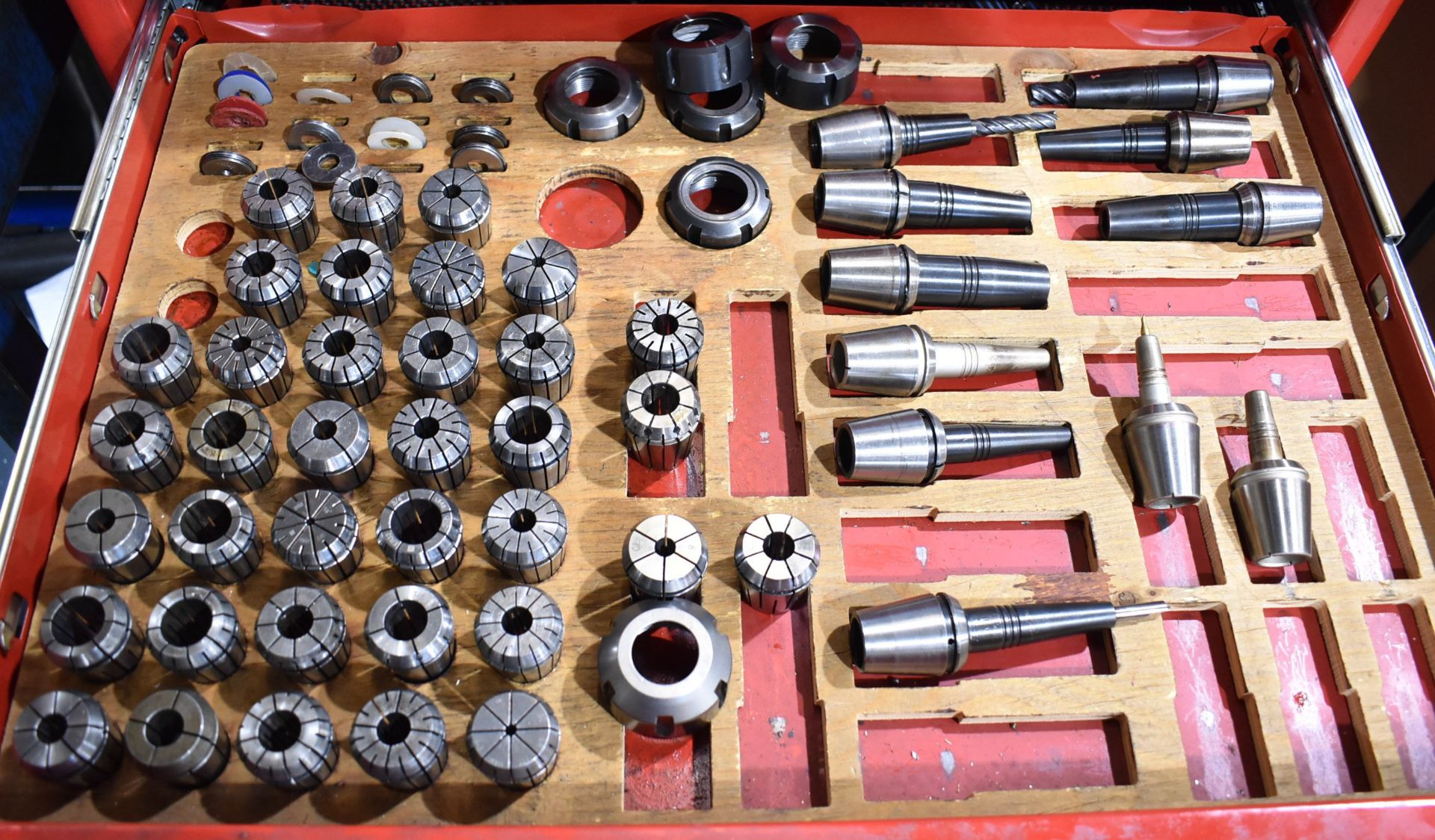 LOT/ CONTENTS OF ROLLING TOOL CABINET CONSISTING OF COLLETS, HEAT SHRINK TOOLING, PARALLELS, CARBIDE - Image 3 of 8