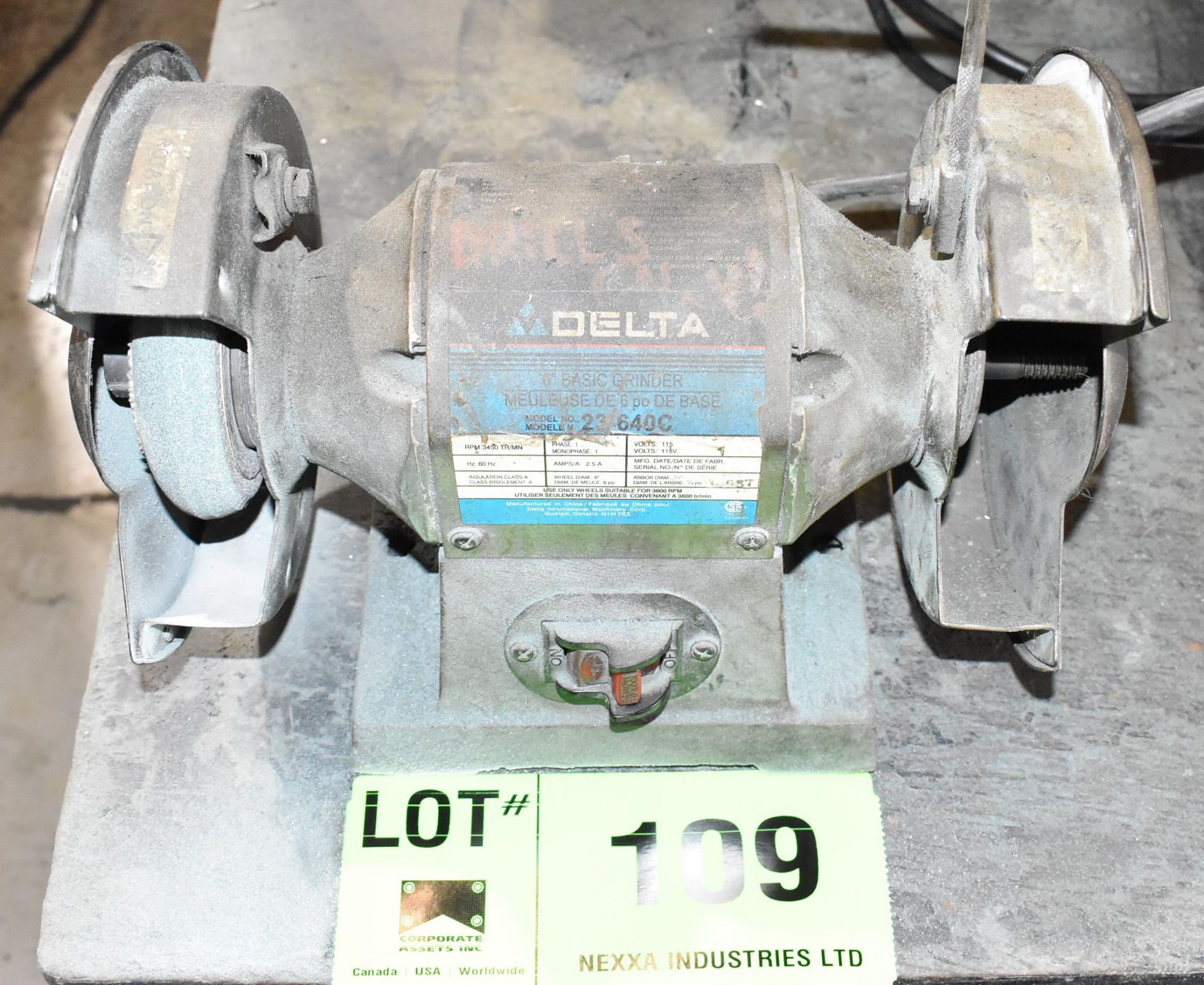 DELTA 23-640C 6" DOUBLE ENDED BENCH GRINDER, S/N N/A [RIGGING FEE FOR LOT #109 - $10 CAD PLUS