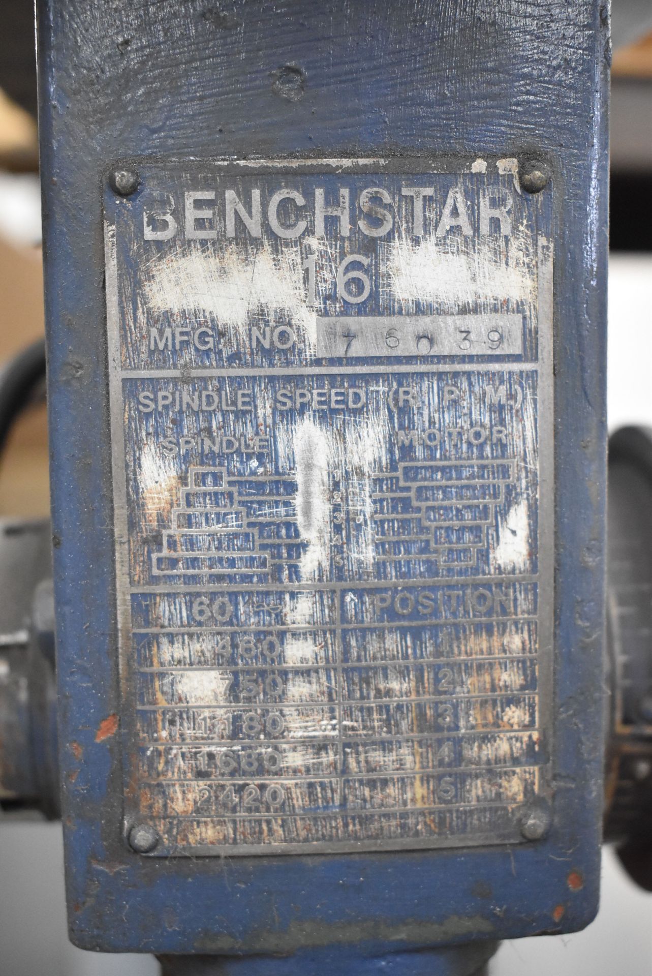 BENCHSTAR 16" BENCH-TYPE DRILL PRESS WITH STAND, 12" DIA. TABLE, SPEEDS TO 2400 RPM, S/N: 76039 - Image 4 of 5