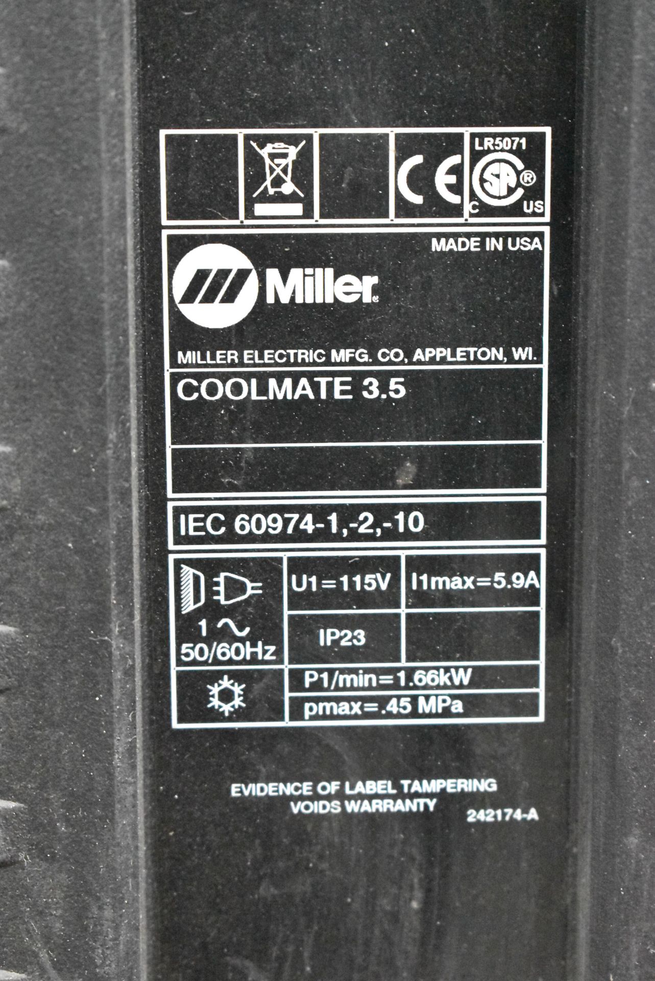 MILLER (2012) DYNASTY 350 PORTABLE DIGITAL WATER-COOLED TIG WELDERS WITH COOLMATE 3.5 WATER - Image 6 of 8