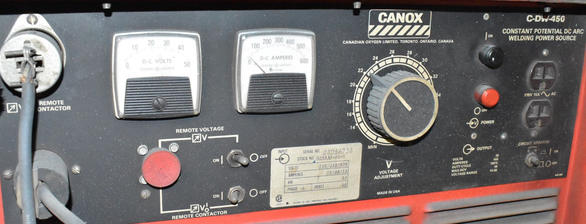 CANOX C-DW-450 MIG WELDER WITH WIRE FEEDER, BOOM, CABLES & GUN, S/N: JG056723 (TANK NOT INCLUDED) - Image 3 of 7