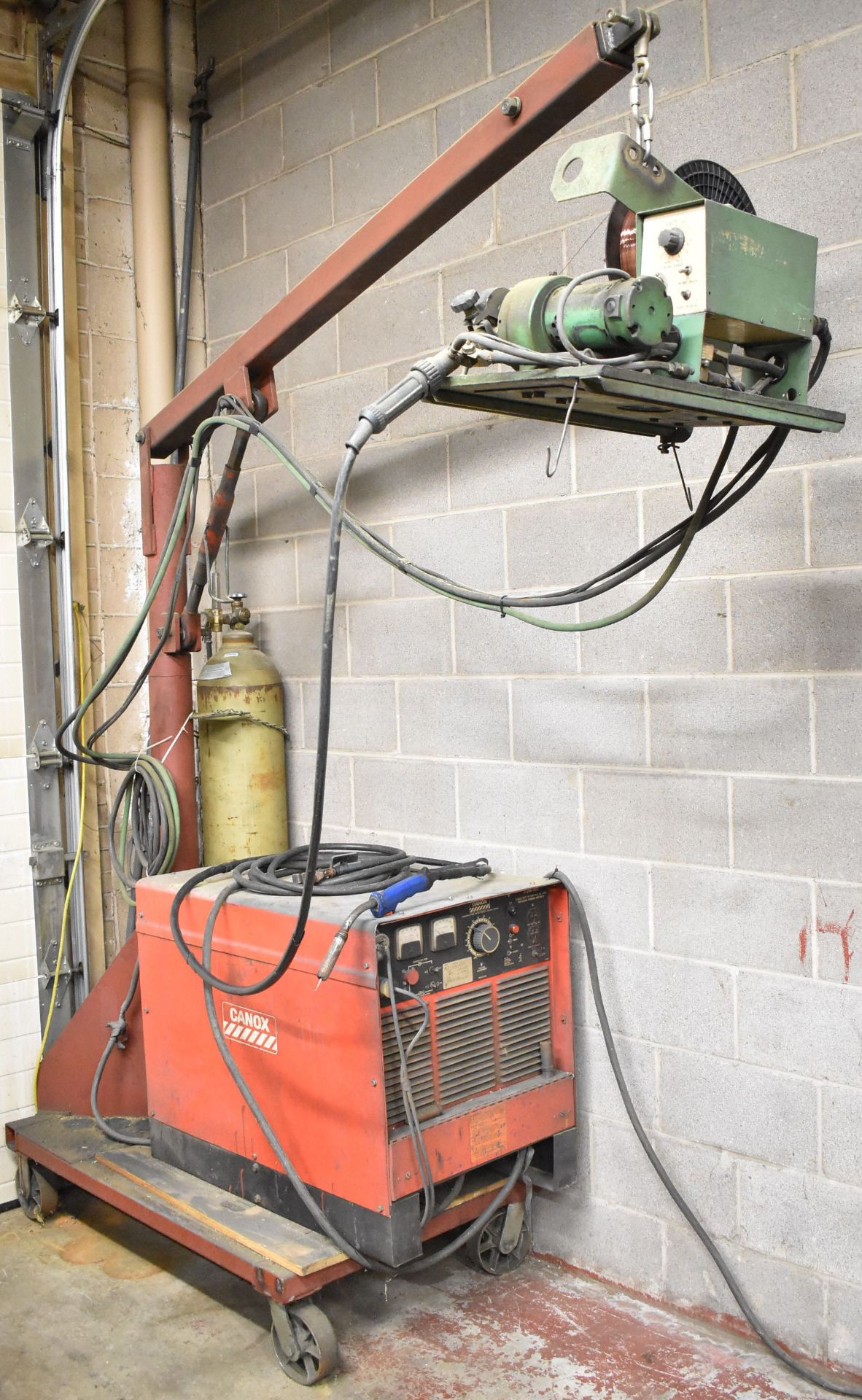 CANOX C-DW-450 MIG WELDER WITH WIRE FEEDER, BOOM, CABLES & GUN, S/N: JG056723 (TANK NOT INCLUDED)