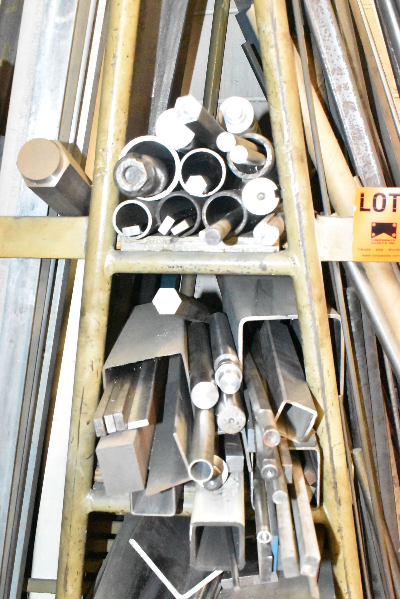 LOT/ FERROUS & NON-FERROUS SURPLUS MATERIAL AND CUT OFFS WITH A-FRAME MATERIAL RACK - Image 3 of 7
