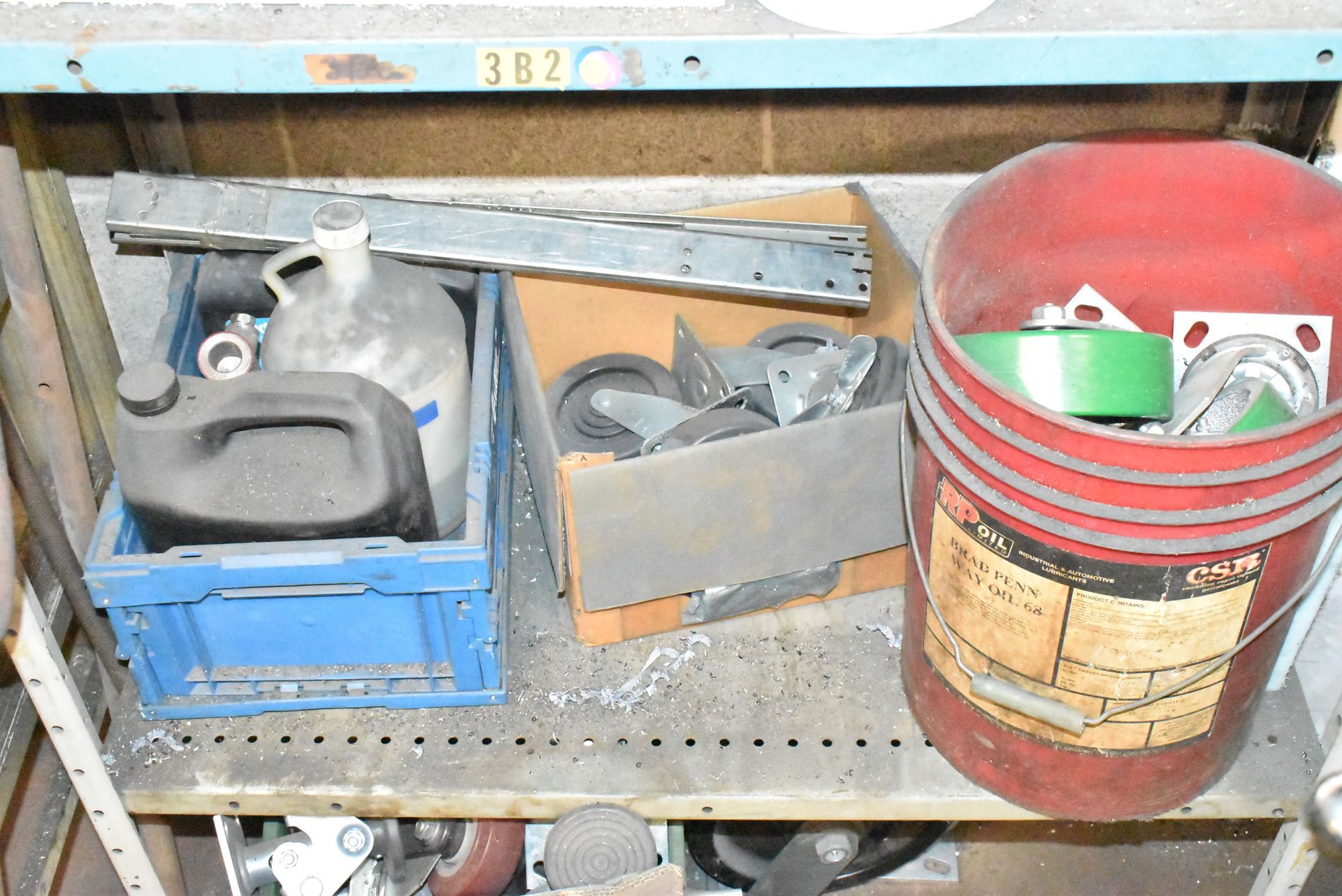 LOT/ STEEL SHELF WITH LEXAN SHEETS, PLASTIC CUT OFFS, CASTORS & SHOP SUPPLIES - Image 3 of 5